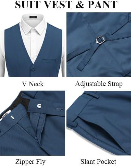 imageCOOFANDY Mens 3 Pieces Suits Classic Fit 2 Buttons Dress Suit Set Wedding Business Dinner Prom Jacket Vest PantsBlue