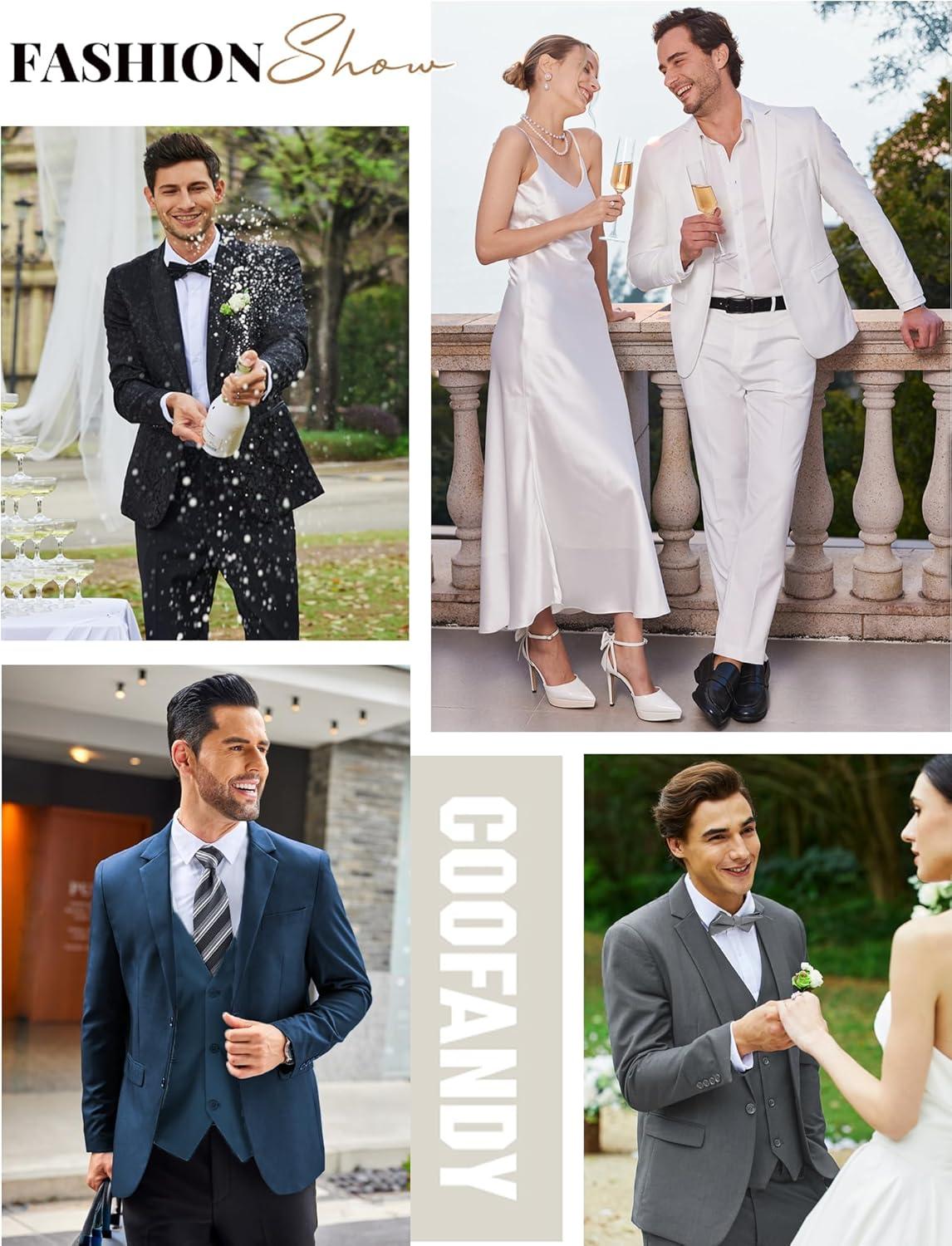 imageCOOFANDY Mens 3 Pieces Suits Classic Fit 2 Buttons Dress Suit Set Wedding Business Dinner Prom Jacket Vest PantsDark Grey