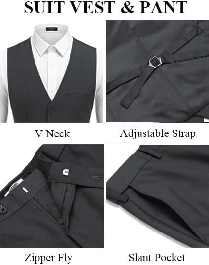 imageCOOFANDY Mens 3 Pieces Suits Classic Fit 2 Buttons Dress Suit Set Wedding Business Dinner Prom Jacket Vest PantsDark Grey