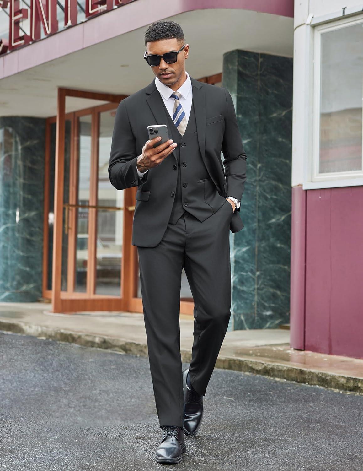 imageCOOFANDY Mens 3 Pieces Suits Classic Fit 2 Buttons Dress Suit Set Wedding Business Dinner Prom Jacket Vest PantsDark Grey