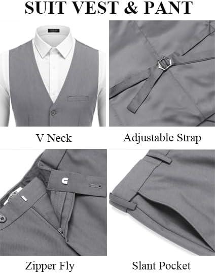imageCOOFANDY Mens 3 Pieces Suits Classic Fit 2 Buttons Dress Suit Set Wedding Business Dinner Prom Jacket Vest PantsLight Grey