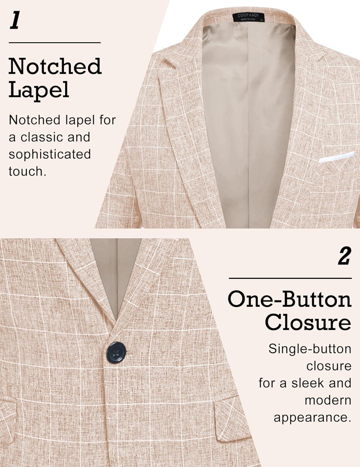 imageCOOFANDY Mens Blazer Casual Sport Coats Slim Fit One Button Suit Jacket Lightweight Sports JacketPlaid Blazer  Beige