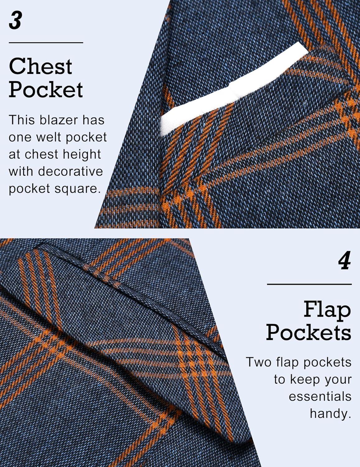 imageCOOFANDY Mens Blazer Casual Sport Coats Slim Fit One Button Suit Jacket Lightweight Sports JacketPlaid Blazer  Denim Blue