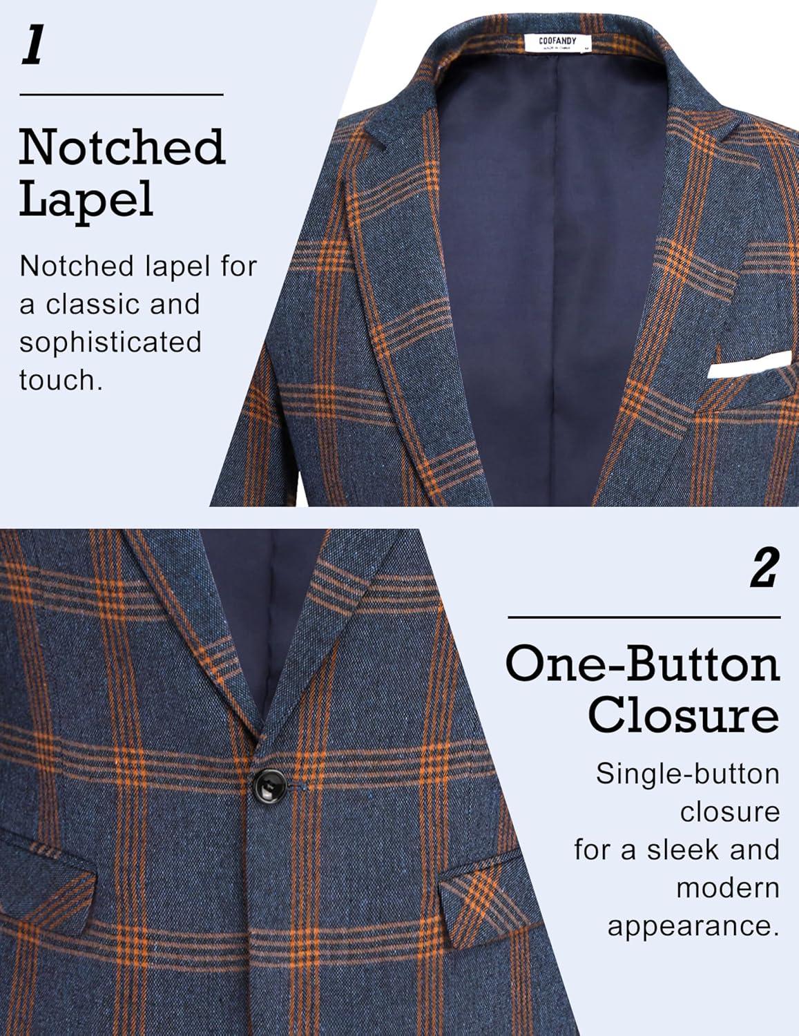 imageCOOFANDY Mens Blazer Casual Sport Coats Slim Fit One Button Suit Jacket Lightweight Sports JacketPlaid Blazer  Denim Blue