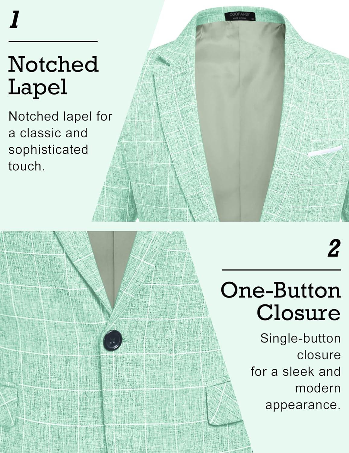 imageCOOFANDY Mens Blazer Casual Sport Coats Slim Fit One Button Suit Jacket Lightweight Sports JacketPlaid Blazer  Mint Green