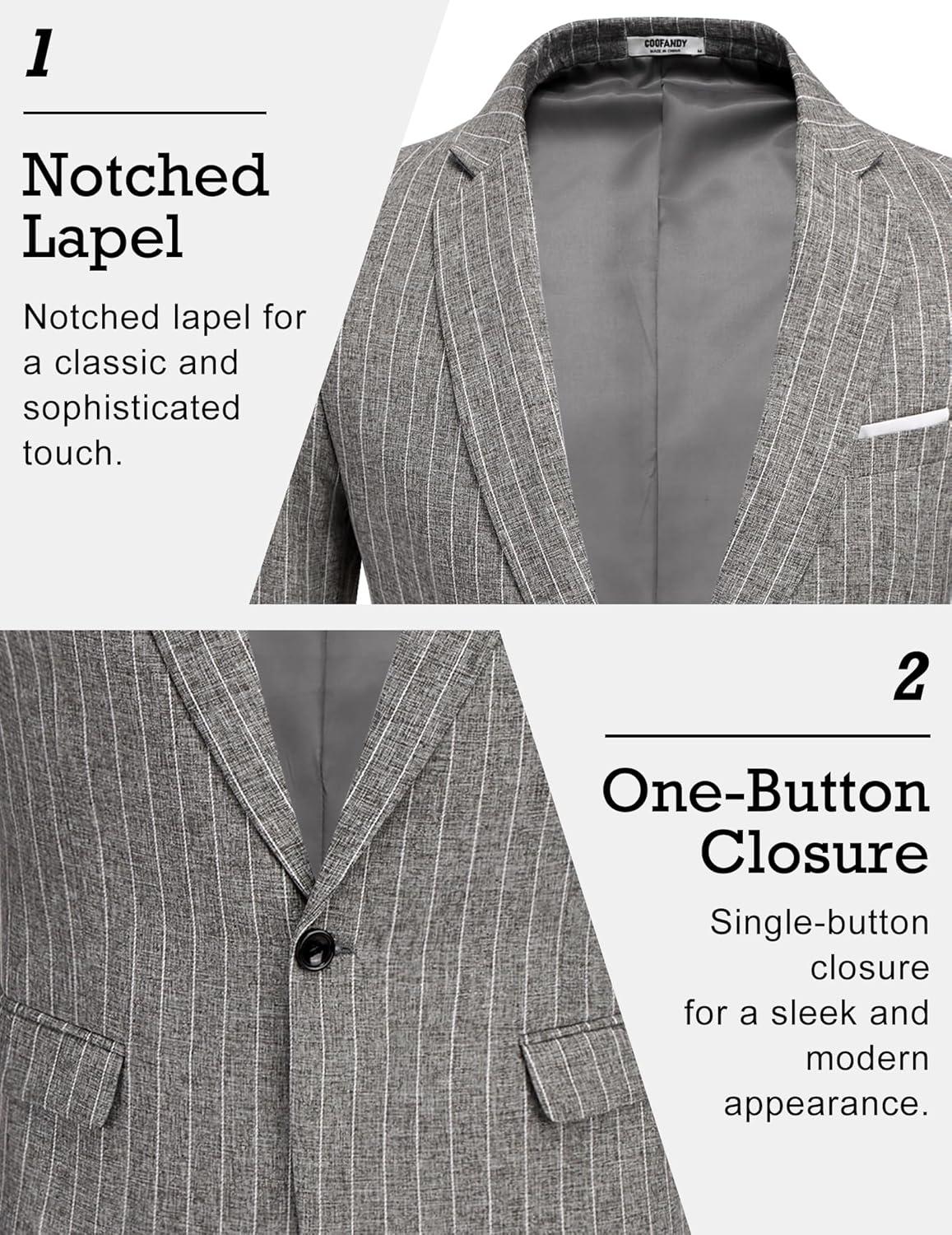 imageCOOFANDY Mens Blazer Casual Sport Coats Slim Fit One Button Suit Jacket Lightweight Sports JacketStriped Blazer  Dark Gray