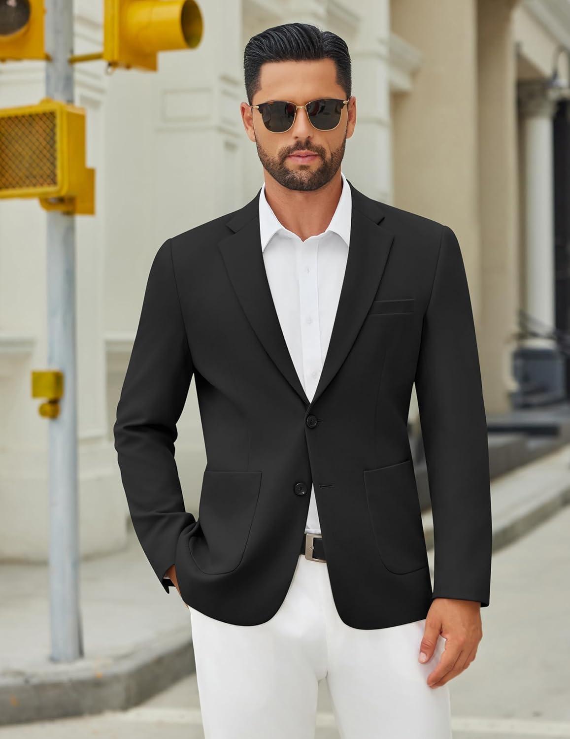 imageCOOFANDY Mens Casual Blazer Jacket Two Button Suit Jackets Lightweight Knit Sport CoatBlack