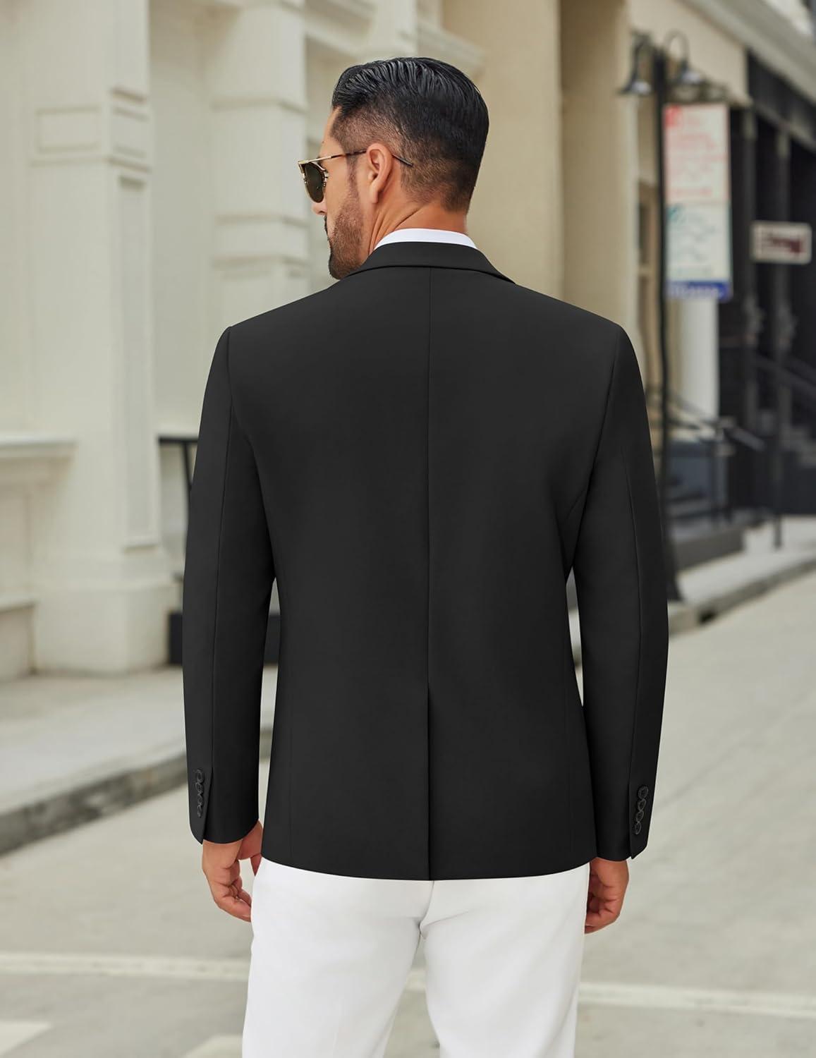 imageCOOFANDY Mens Casual Blazer Jacket Two Button Suit Jackets Lightweight Knit Sport CoatBlack