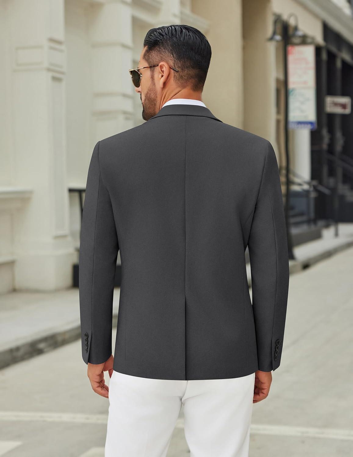 imageCOOFANDY Mens Casual Blazer Jacket Two Button Suit Jackets Lightweight Knit Sport CoatDark Grey
