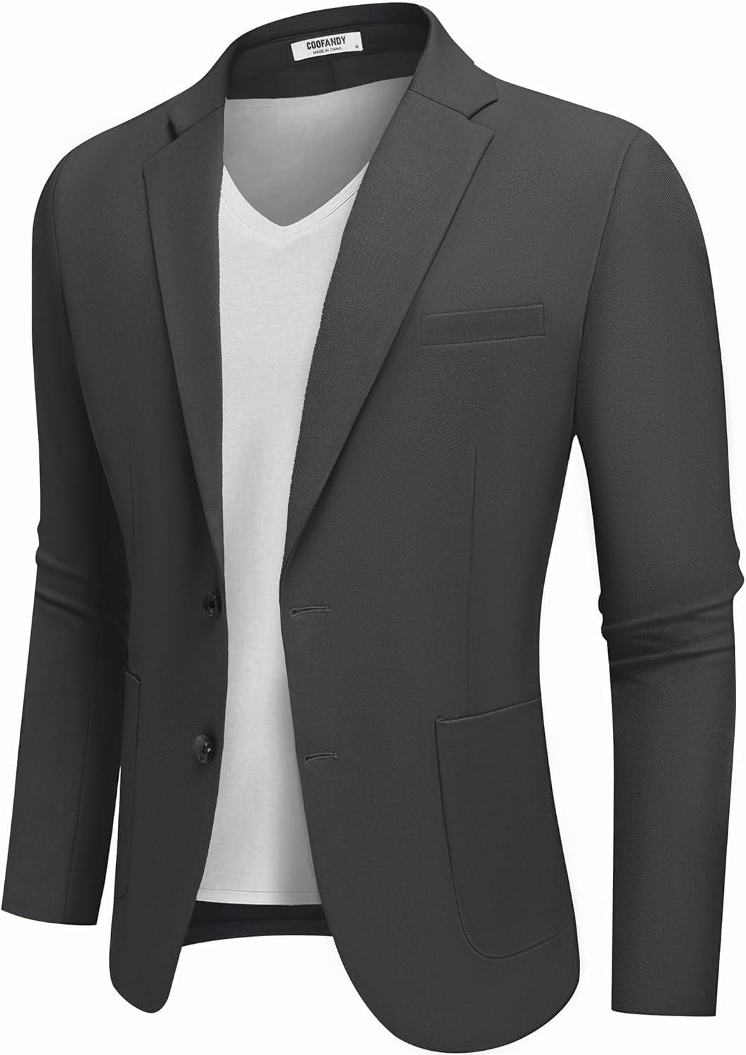 imageCOOFANDY Mens Casual Blazer Jacket Two Button Suit Jackets Lightweight Knit Sport CoatDark Grey