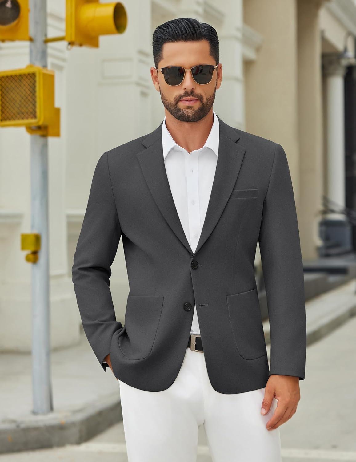 imageCOOFANDY Mens Casual Blazer Jacket Two Button Suit Jackets Lightweight Knit Sport CoatDark Grey