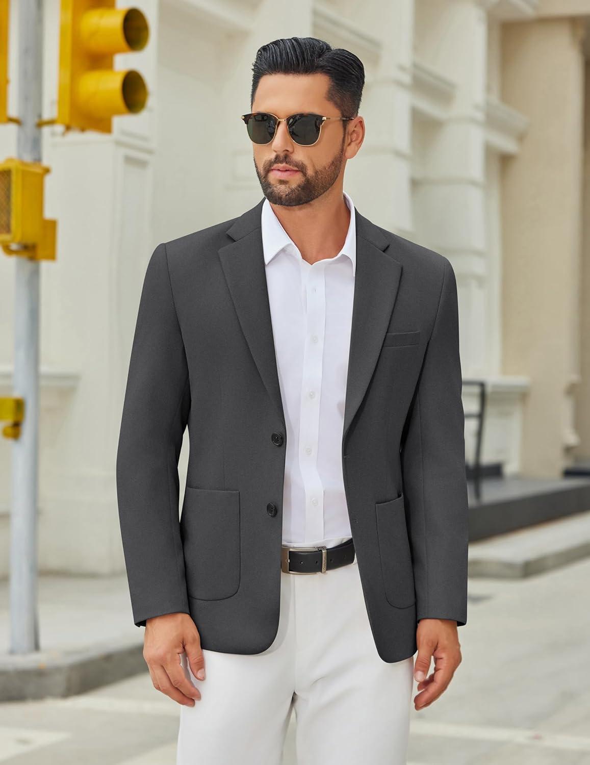 imageCOOFANDY Mens Casual Blazer Jacket Two Button Suit Jackets Lightweight Knit Sport CoatDark Grey