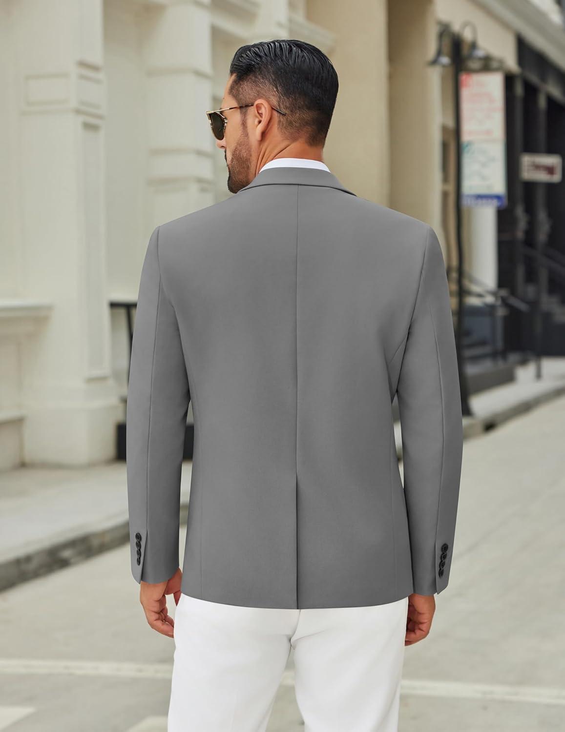 imageCOOFANDY Mens Casual Blazer Jacket Two Button Suit Jackets Lightweight Knit Sport CoatGrey