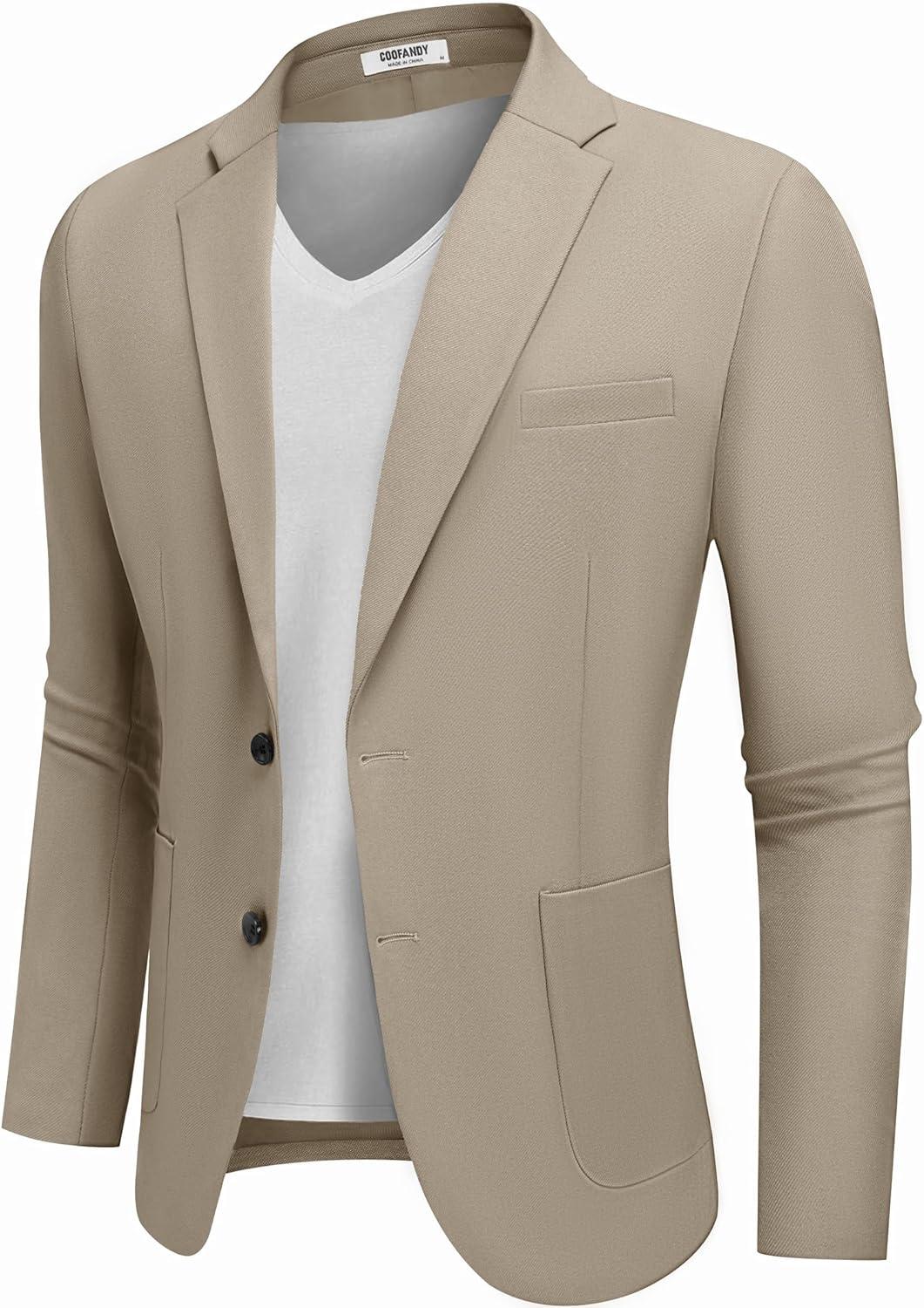 imageCOOFANDY Mens Casual Blazer Jacket Two Button Suit Jackets Lightweight Knit Sport CoatKhaki