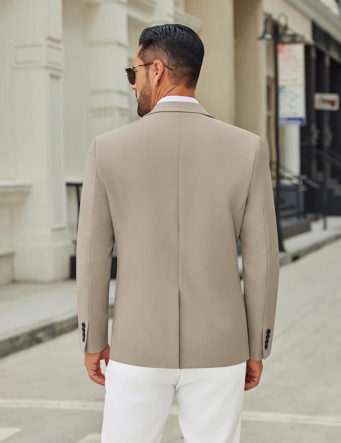 imageCOOFANDY Mens Casual Blazer Jacket Two Button Suit Jackets Lightweight Knit Sport CoatKhaki