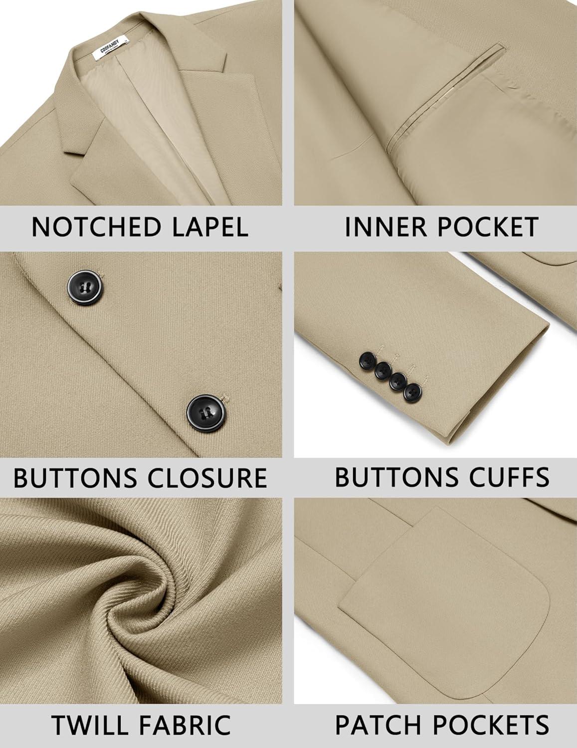 imageCOOFANDY Mens Casual Blazer Jacket Two Button Suit Jackets Lightweight Knit Sport CoatLight Khaki