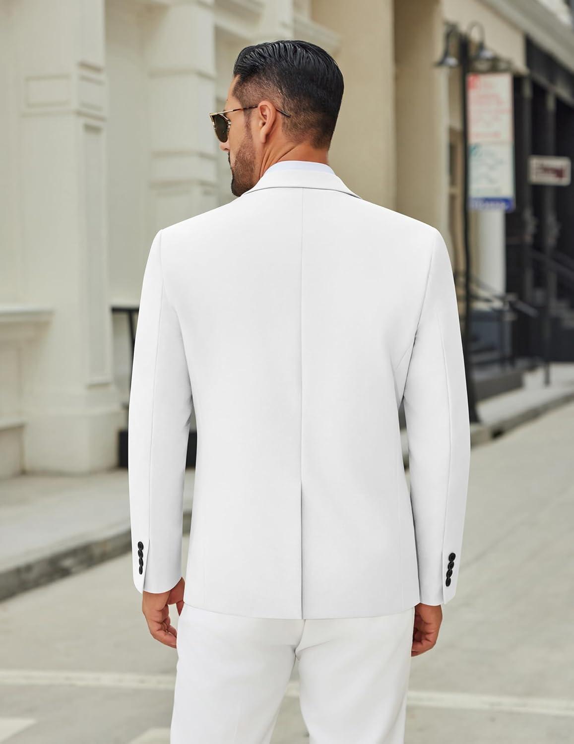 imageCOOFANDY Mens Casual Blazer Jacket Two Button Suit Jackets Lightweight Knit Sport CoatWhite