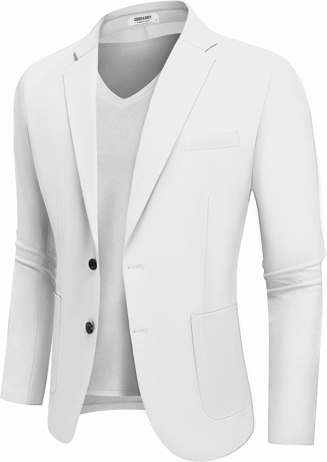 imageCOOFANDY Mens Casual Blazer Jacket Two Button Suit Jackets Lightweight Knit Sport CoatWhite