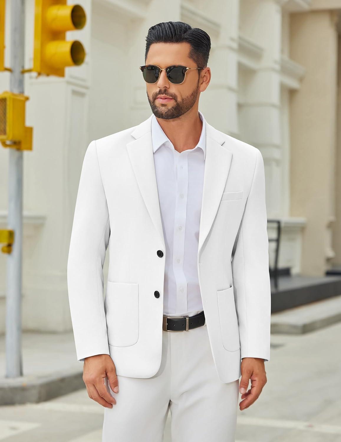 imageCOOFANDY Mens Casual Blazer Jacket Two Button Suit Jackets Lightweight Knit Sport CoatWhite