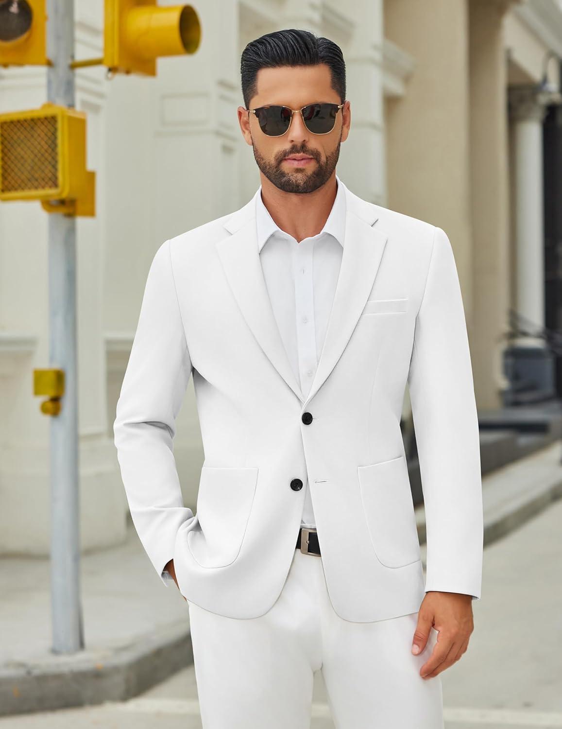 imageCOOFANDY Mens Casual Blazer Jacket Two Button Suit Jackets Lightweight Knit Sport CoatWhite