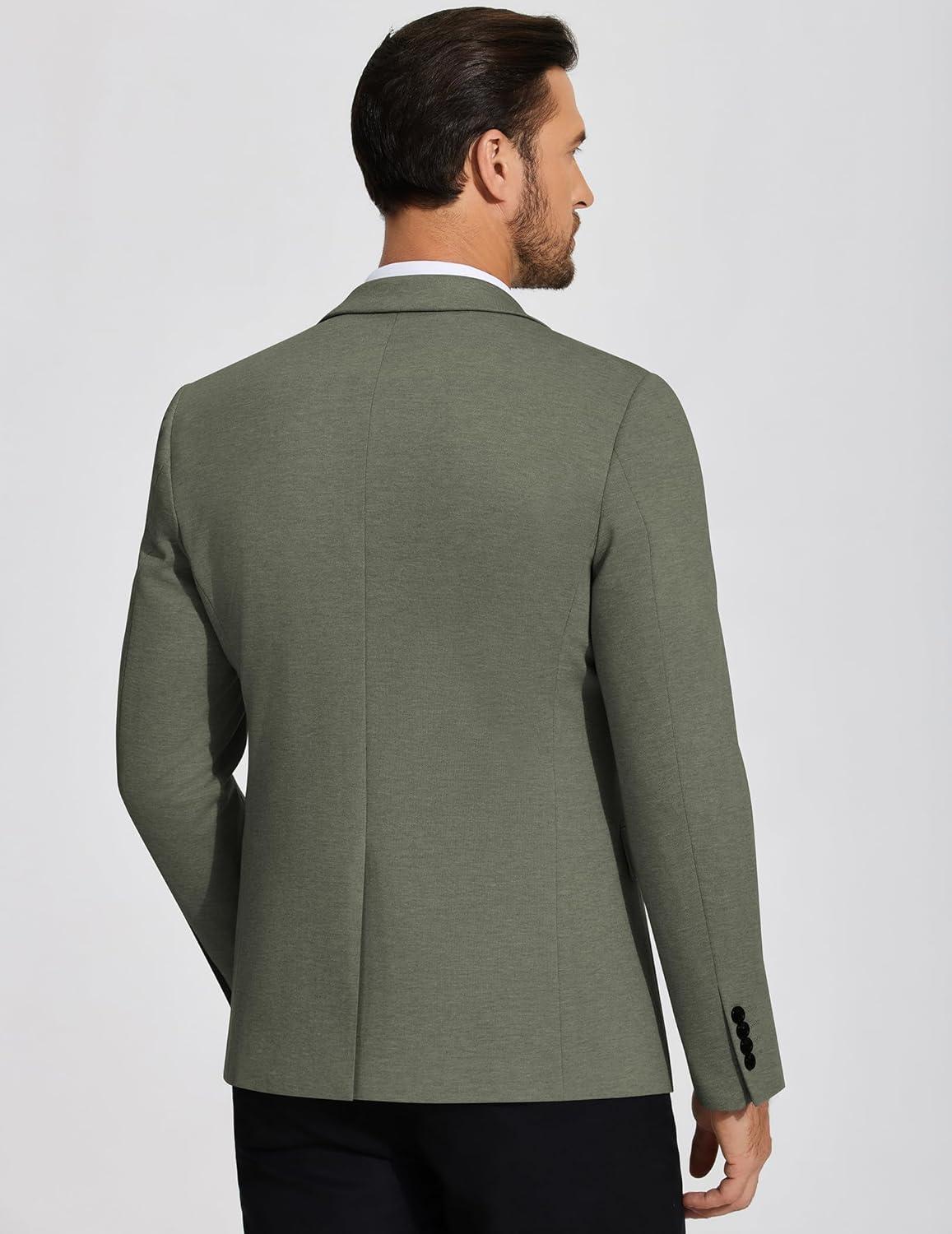 imageCOOFANDY Mens Casual Blazer Knit Sport Coat Lightweight Two Button Suit JacketArmy Green