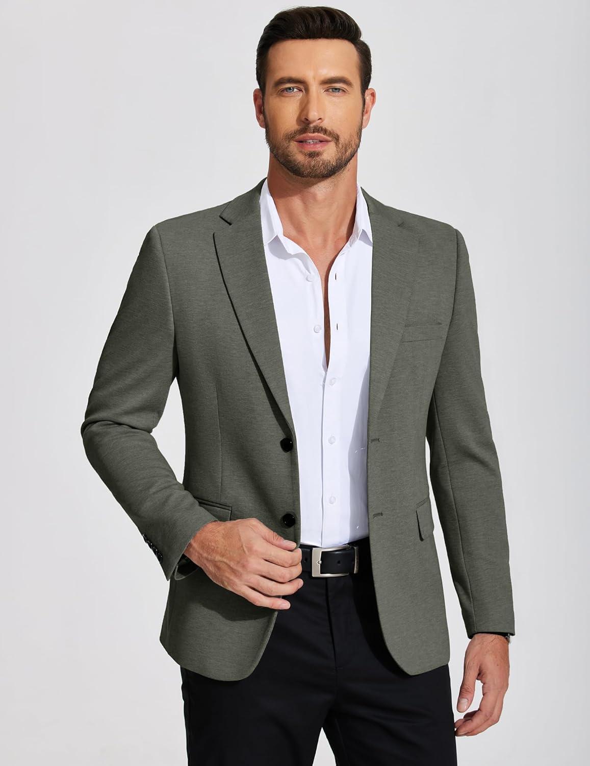 imageCOOFANDY Mens Casual Blazer Knit Sport Coat Lightweight Two Button Suit JacketArmy Green