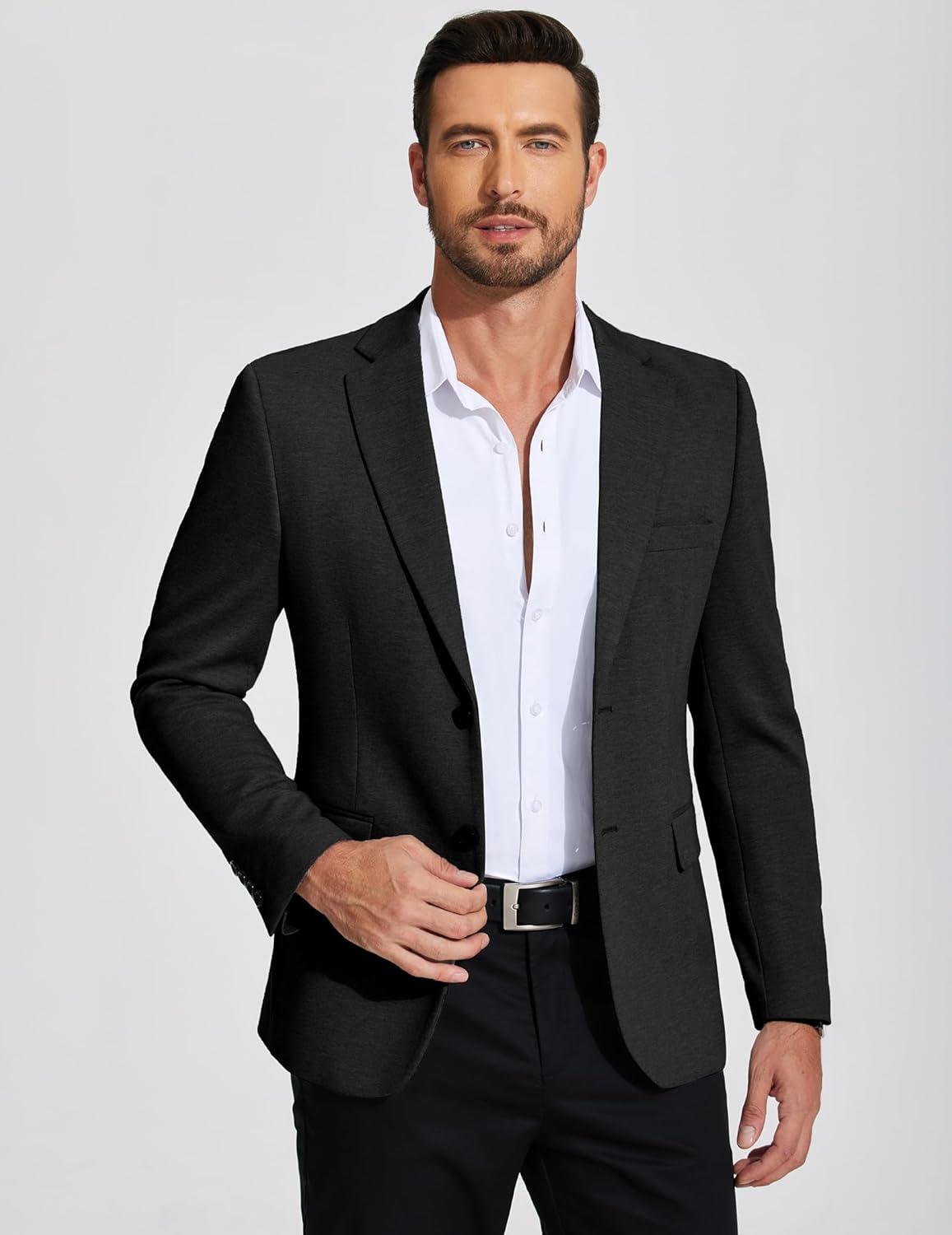 imageCOOFANDY Mens Casual Blazer Knit Sport Coat Lightweight Two Button Suit JacketBlack