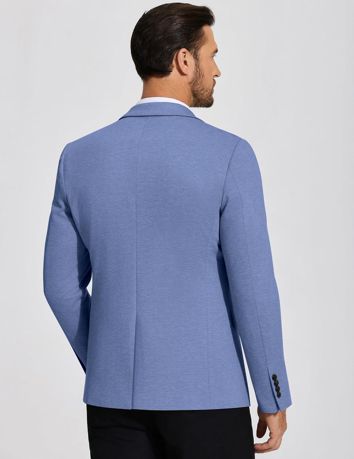 imageCOOFANDY Mens Casual Blazer Knit Sport Coat Lightweight Two Button Suit JacketBlue