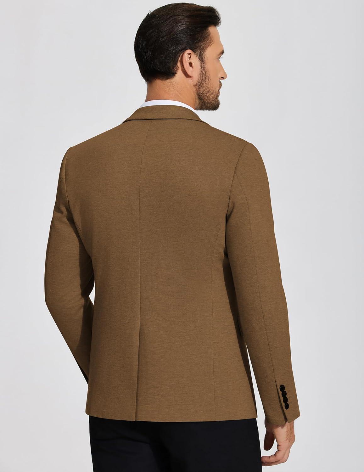 imageCOOFANDY Mens Casual Blazer Knit Sport Coat Lightweight Two Button Suit JacketBrown