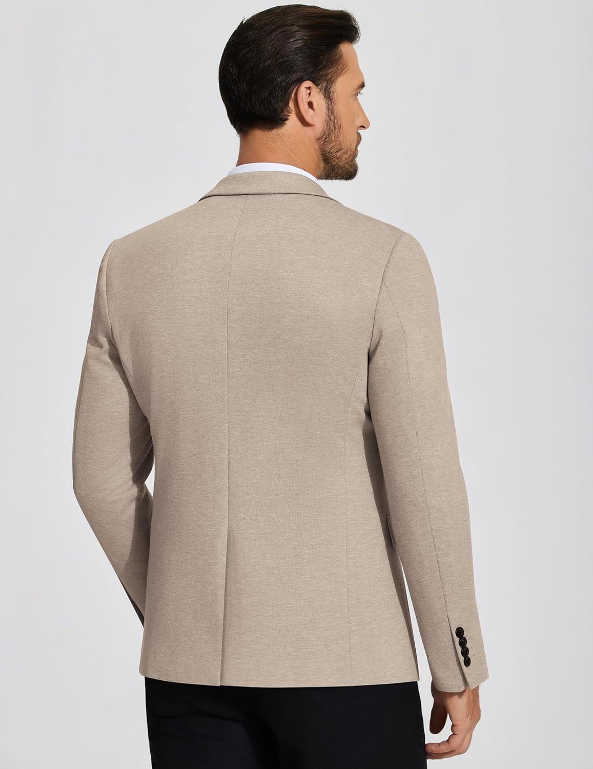 imageCOOFANDY Mens Casual Blazer Knit Sport Coat Lightweight Two Button Suit JacketChampagne