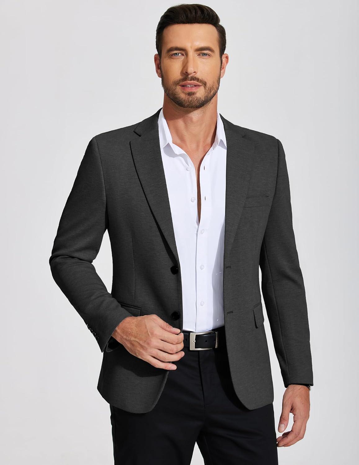 imageCOOFANDY Mens Casual Blazer Knit Sport Coat Lightweight Two Button Suit JacketDark Grey