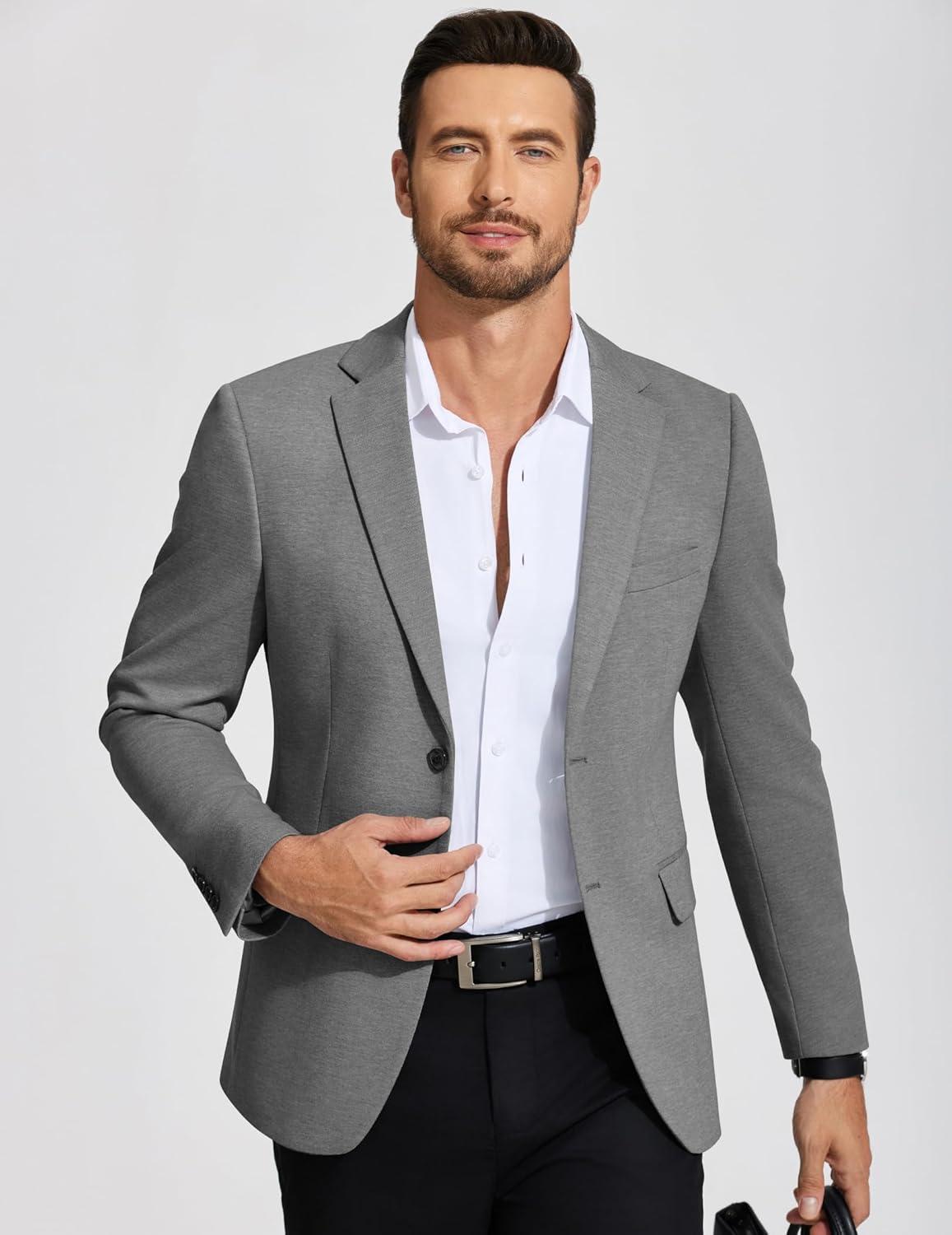 imageCOOFANDY Mens Casual Blazer Knit Sport Coat Lightweight Two Button Suit JacketGrey