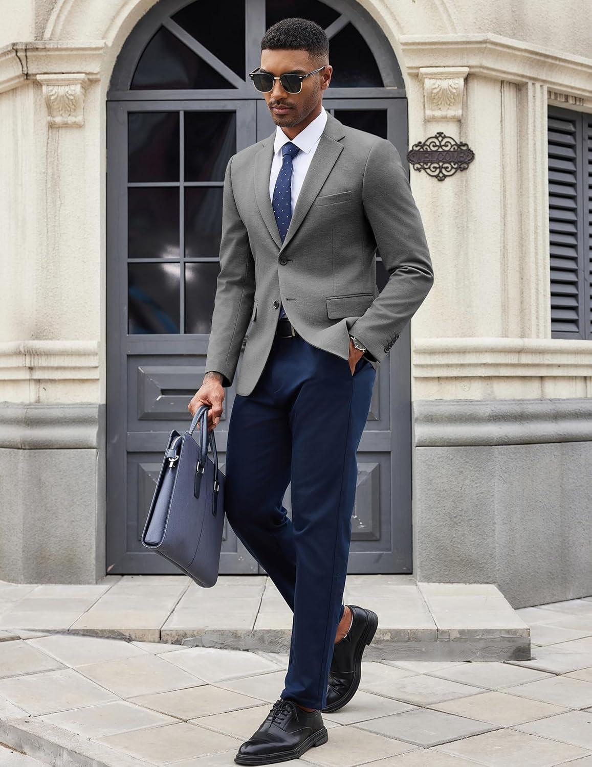 imageCOOFANDY Mens Casual Blazer Knit Sport Coat Lightweight Two Button Suit JacketGrey