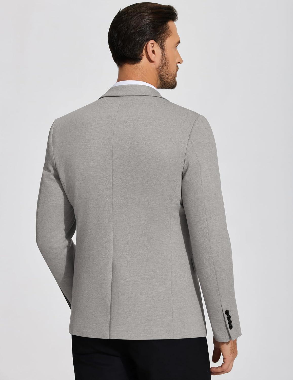 imageCOOFANDY Mens Casual Blazer Knit Sport Coat Lightweight Two Button Suit JacketLight Grey
