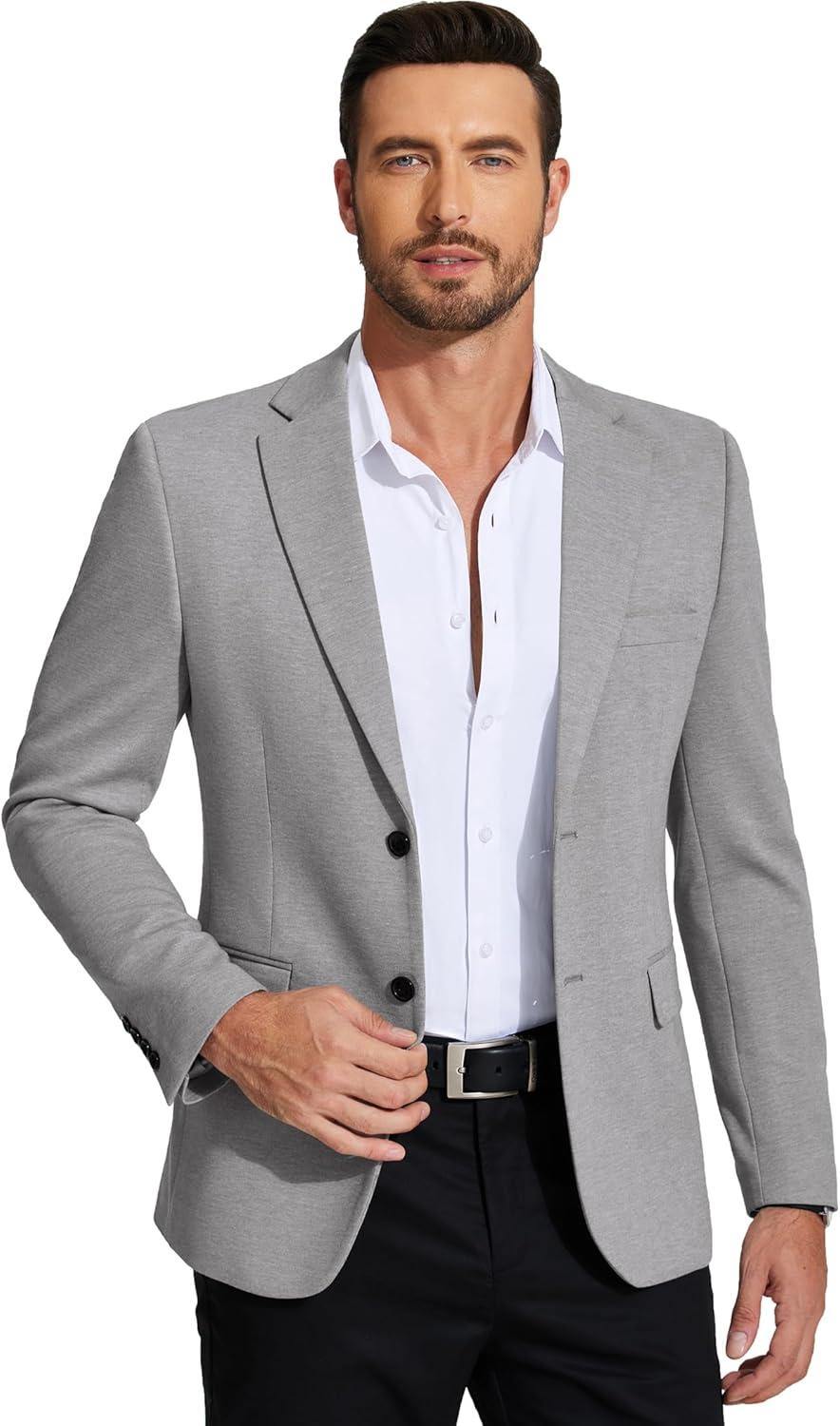 imageCOOFANDY Mens Casual Blazer Knit Sport Coat Lightweight Two Button Suit JacketLight Grey