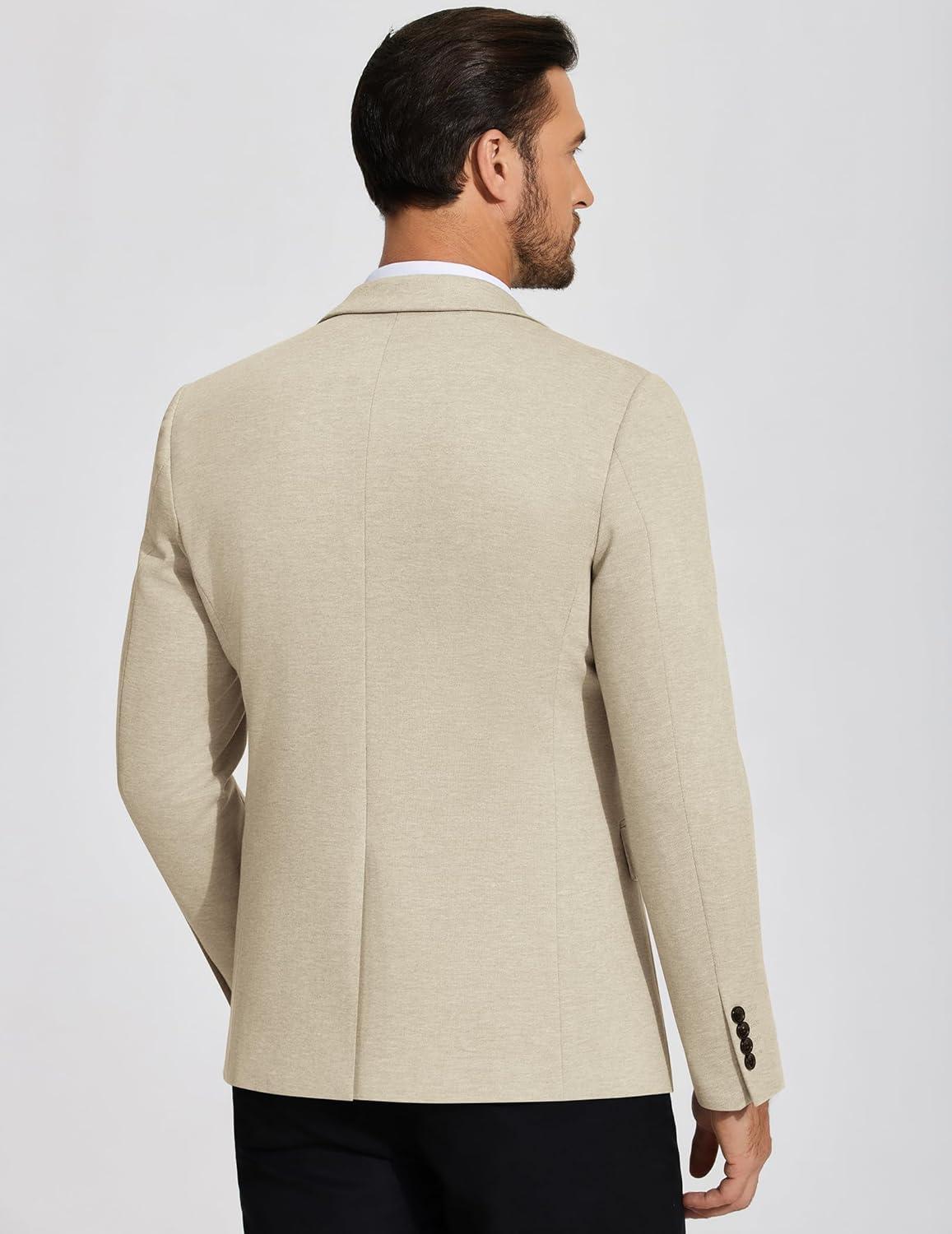 imageCOOFANDY Mens Casual Blazer Knit Sport Coat Lightweight Two Button Suit JacketLight Khaki