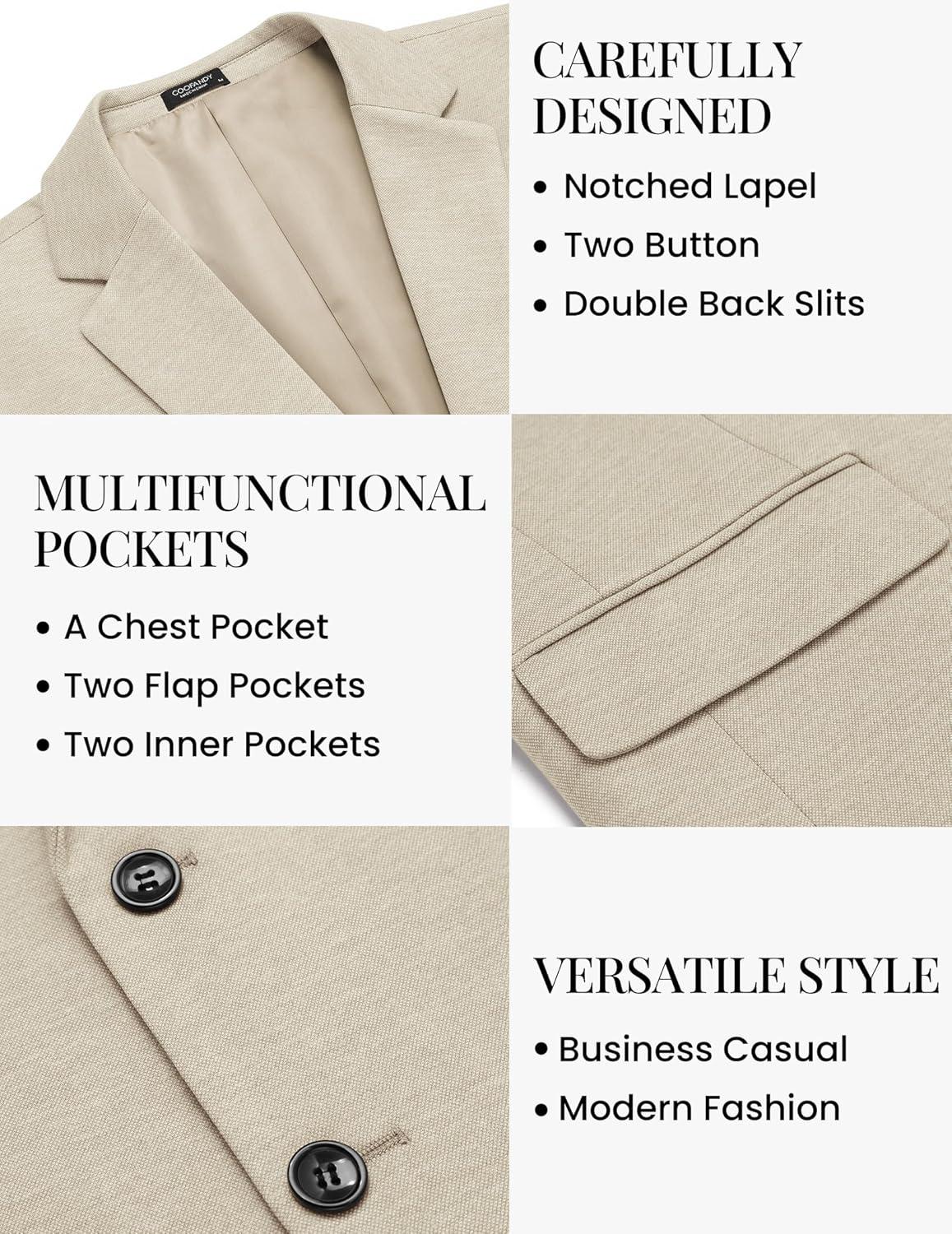 imageCOOFANDY Mens Casual Blazer Knit Sport Coat Lightweight Two Button Suit JacketLight Khaki