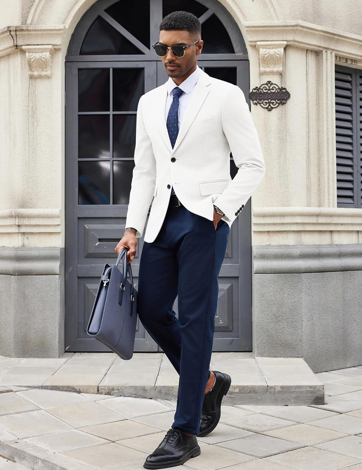 imageCOOFANDY Mens Casual Blazer Knit Sport Coat Lightweight Two Button Suit JacketWhite