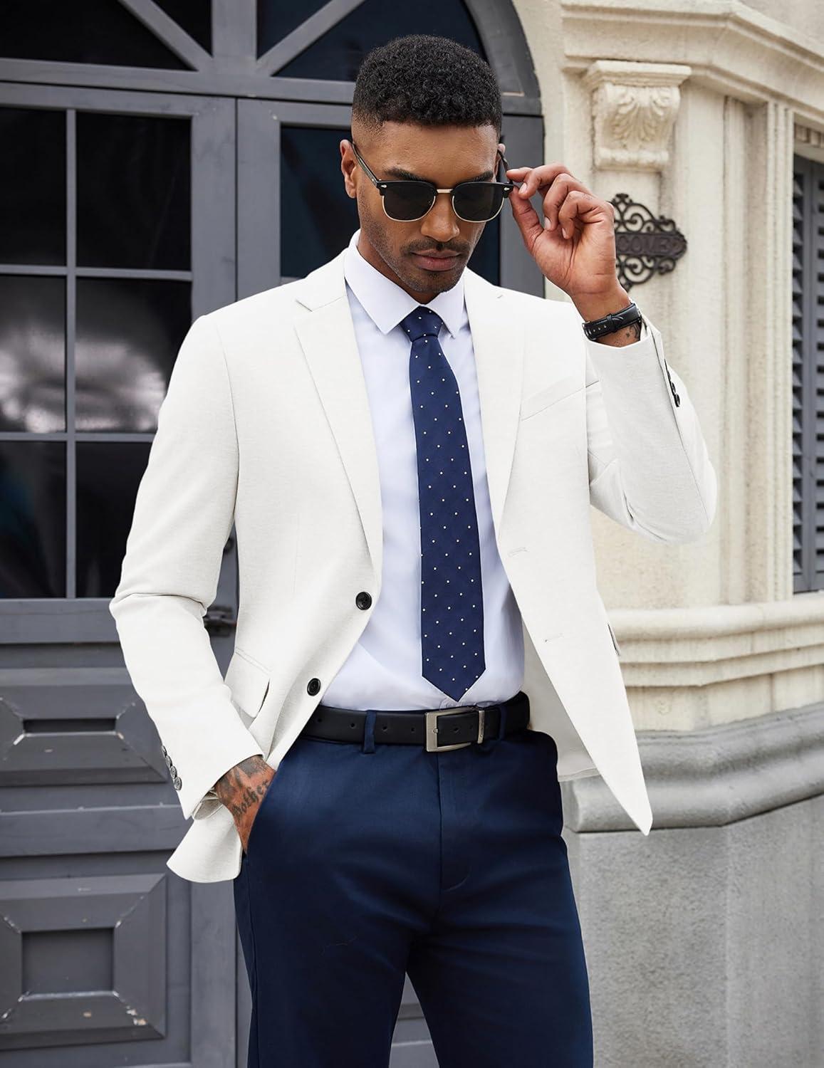 imageCOOFANDY Mens Casual Blazer Knit Sport Coat Lightweight Two Button Suit JacketWhite