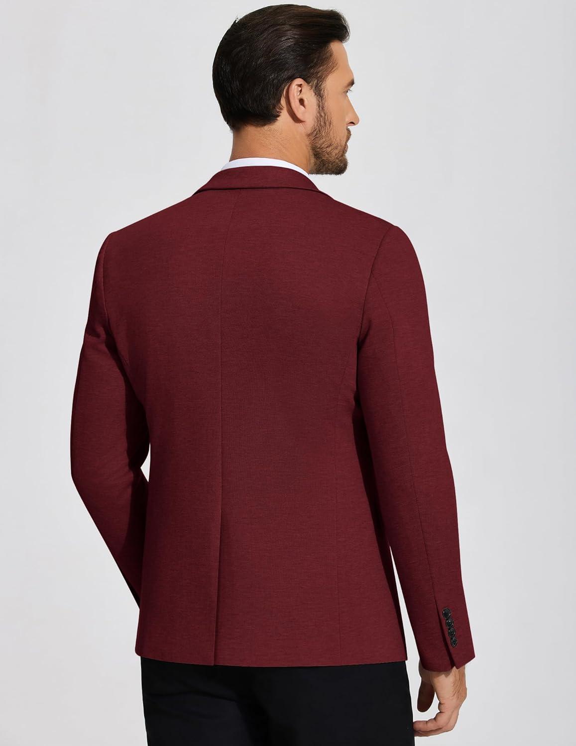 imageCOOFANDY Mens Casual Blazer Knit Sport Coat Lightweight Two Button Suit JacketWine Red