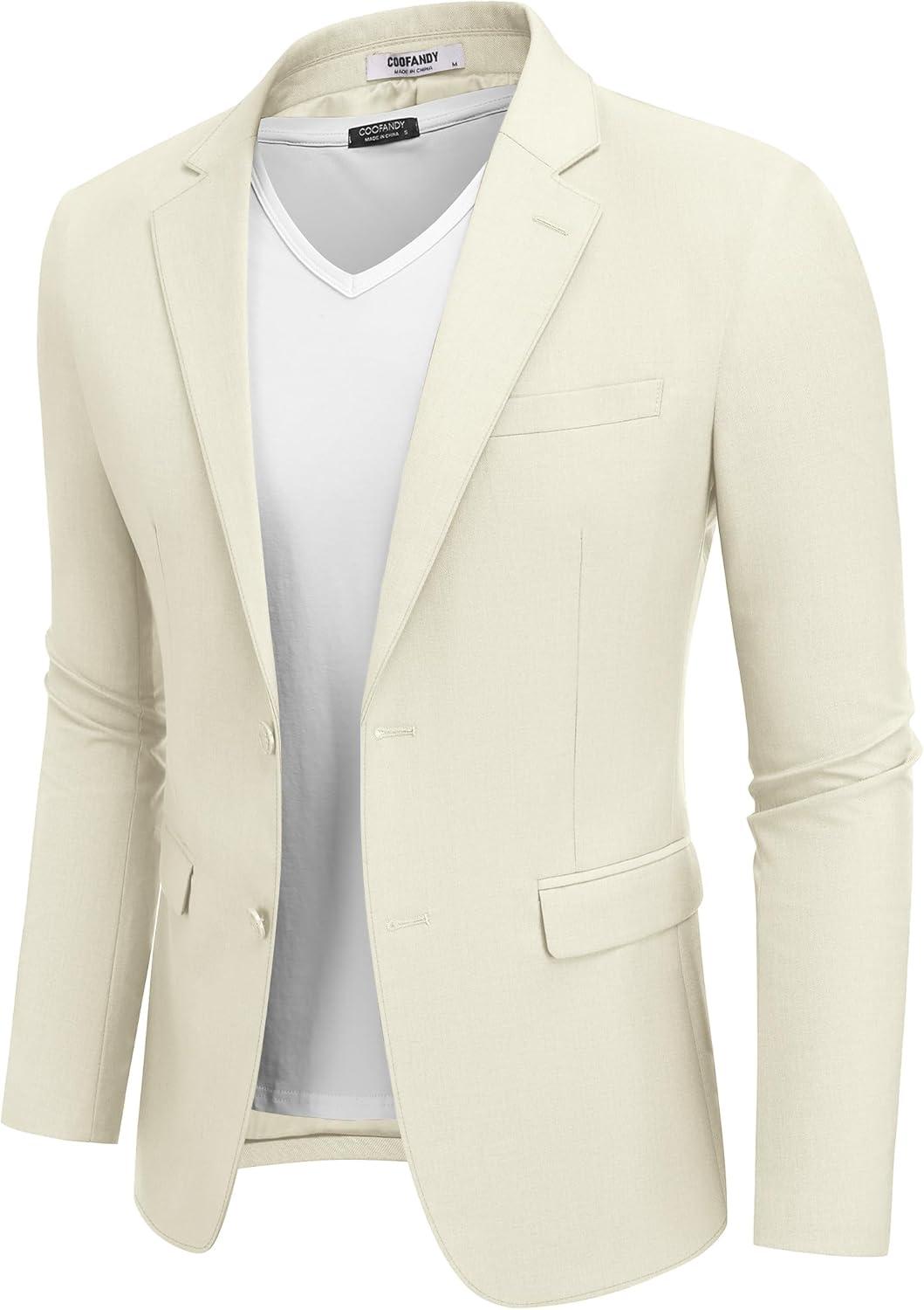 imageCOOFANDY Mens Casual Blazer Lightweight Sport Coats Two Buttons Slim Fit Suit Jacket for Business Wedding DressBeige