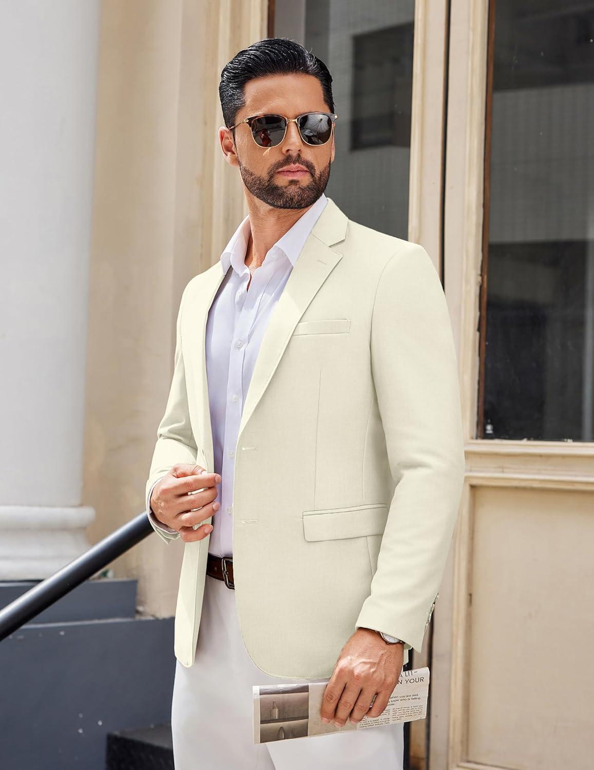 imageCOOFANDY Mens Casual Blazer Lightweight Sport Coats Two Buttons Slim Fit Suit Jacket for Business Wedding DressBeige