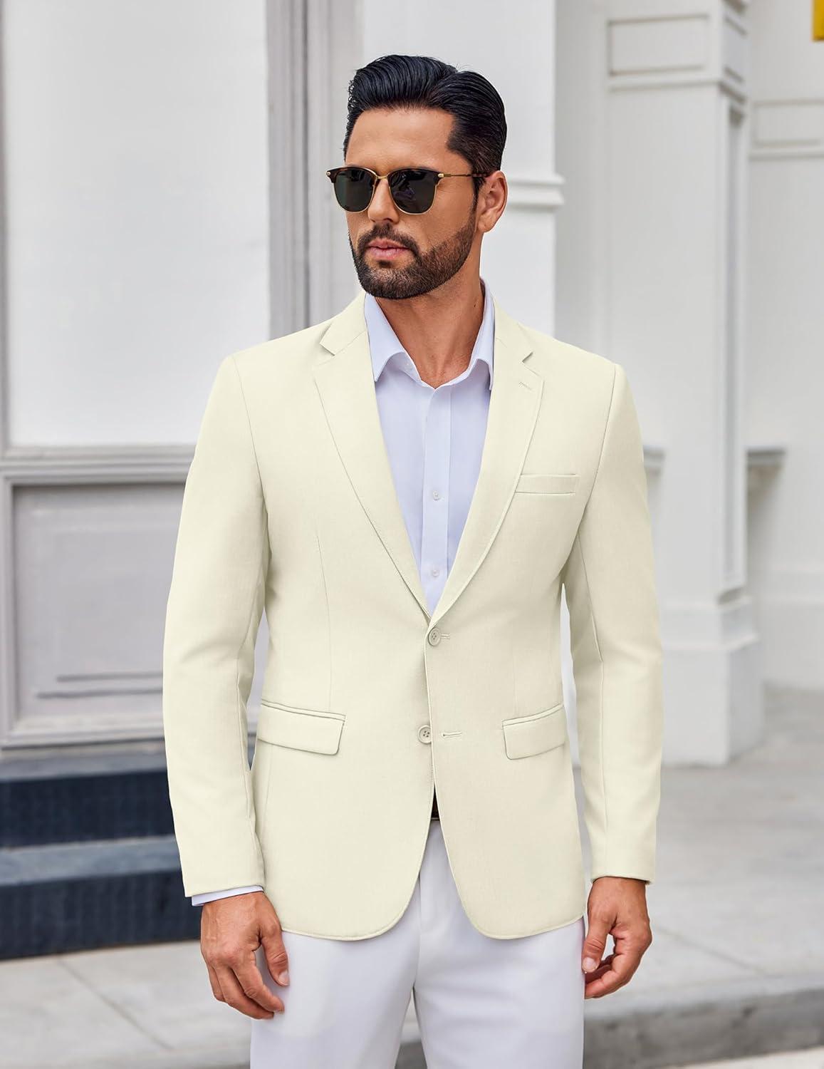 imageCOOFANDY Mens Casual Blazer Lightweight Sport Coats Two Buttons Slim Fit Suit Jacket for Business Wedding DressBeige