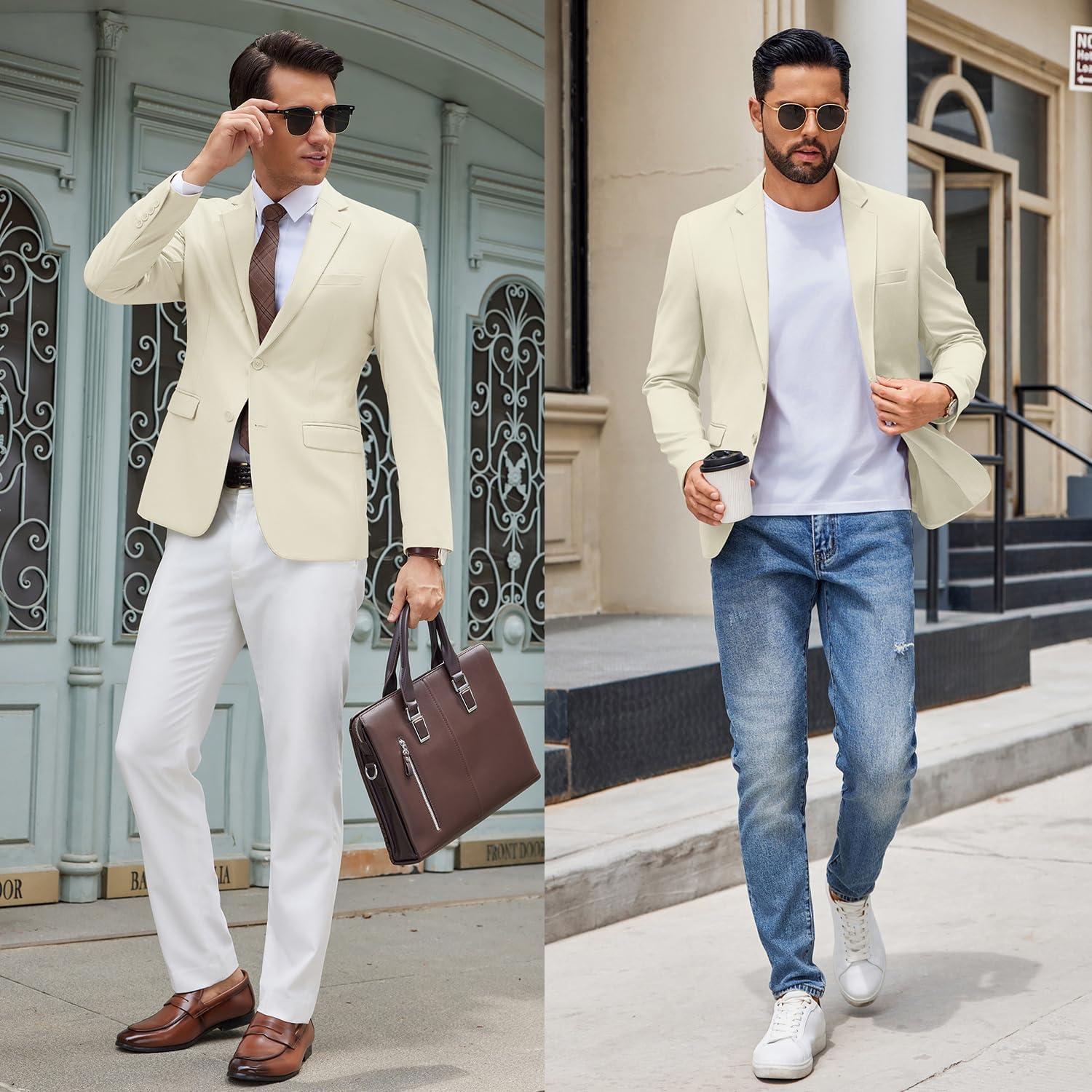 imageCOOFANDY Mens Casual Blazer Lightweight Sport Coats Two Buttons Slim Fit Suit Jacket for Business Wedding DressBeige