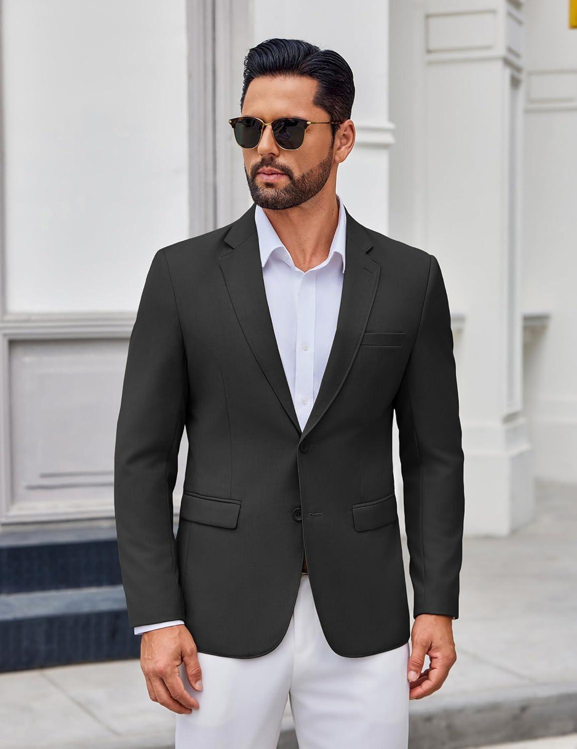imageCOOFANDY Mens Casual Blazer Lightweight Sport Coats Two Buttons Slim Fit Suit Jacket for Business Wedding DressBlack