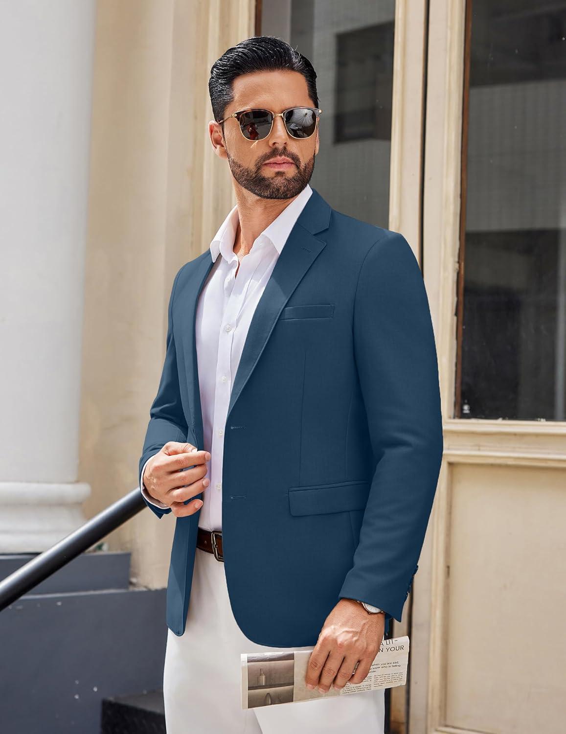 imageCOOFANDY Mens Casual Blazer Lightweight Sport Coats Two Buttons Slim Fit Suit Jacket for Business Wedding DressBlue