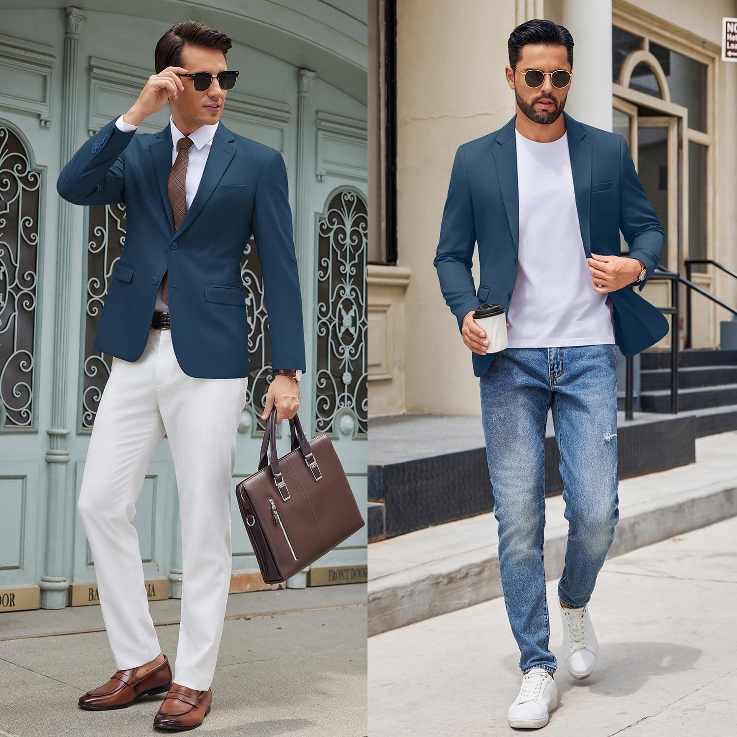 imageCOOFANDY Mens Casual Blazer Lightweight Sport Coats Two Buttons Slim Fit Suit Jacket for Business Wedding DressBlue