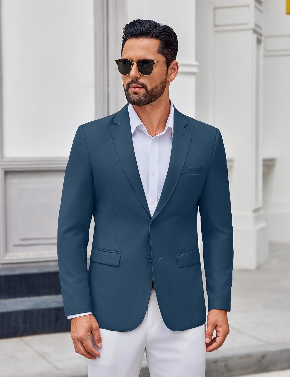 imageCOOFANDY Mens Casual Blazer Lightweight Sport Coats Two Buttons Slim Fit Suit Jacket for Business Wedding DressBlue
