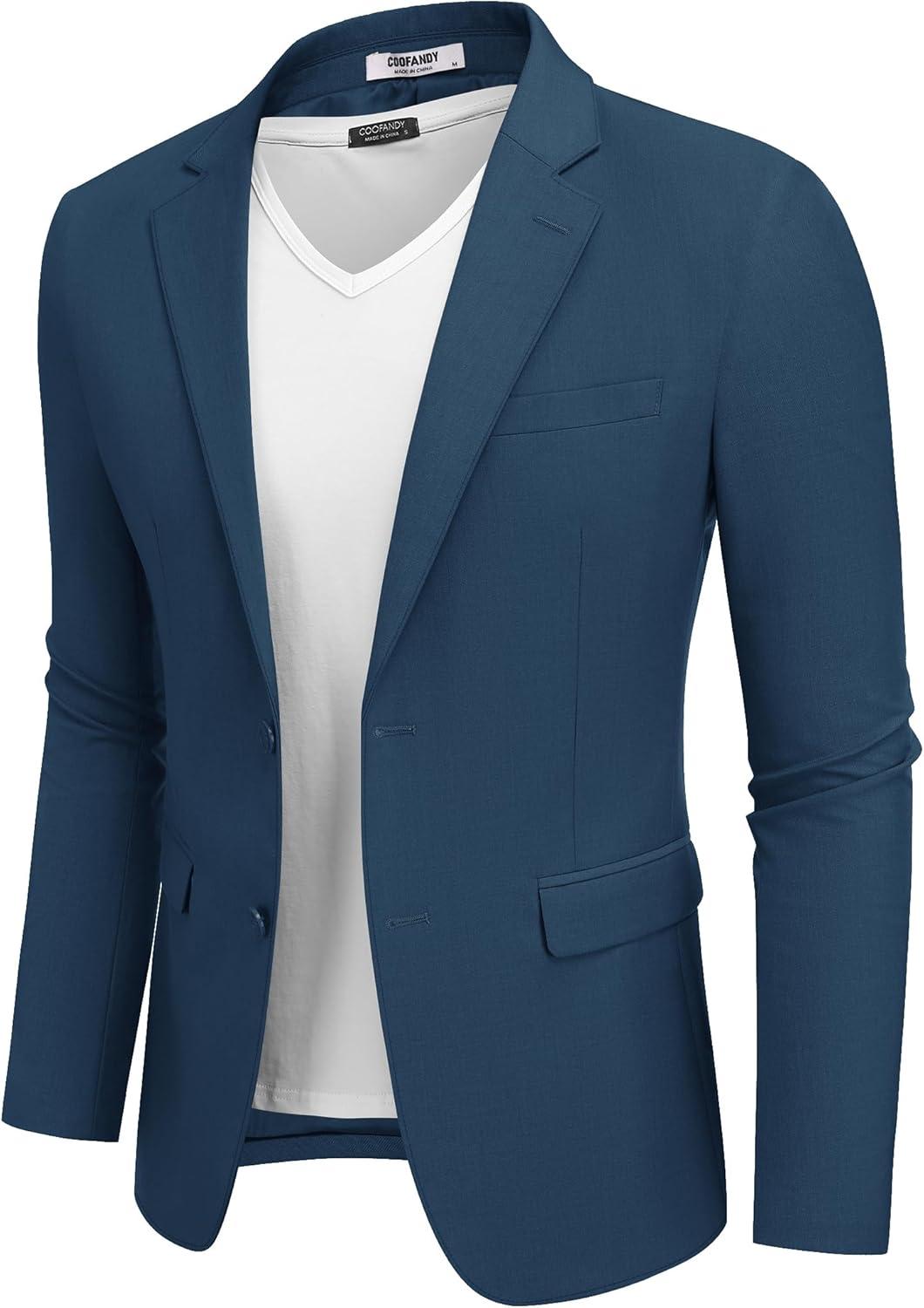 imageCOOFANDY Mens Casual Blazer Lightweight Sport Coats Two Buttons Slim Fit Suit Jacket for Business Wedding DressBlue