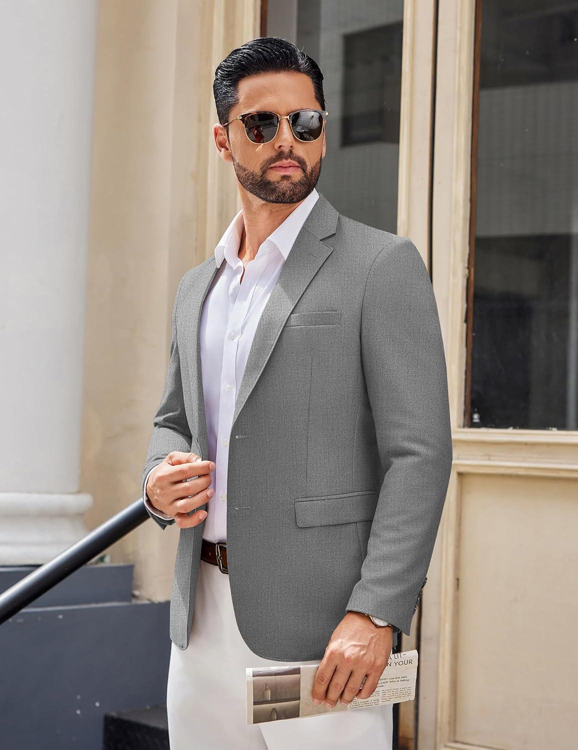 imageCOOFANDY Mens Casual Blazer Lightweight Sport Coats Two Buttons Slim Fit Suit Jacket for Business Wedding DressDark Grey